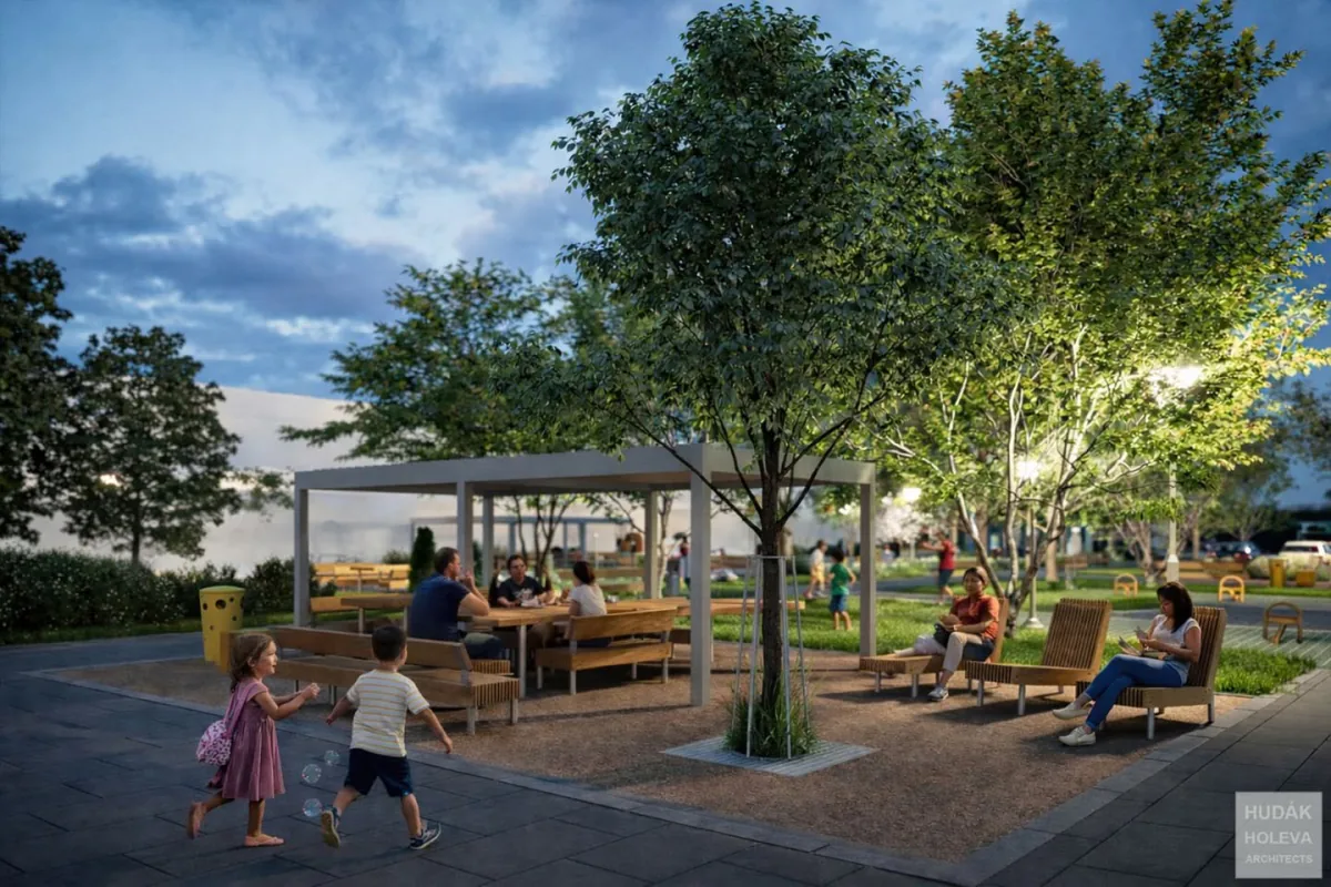 Vizualizácia zastrešeného posedenia pri ZŠ Okružná